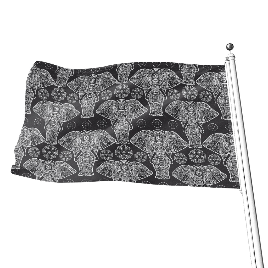 Black And White Boho Elephant Print Flag
