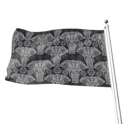 Black And White Boho Elephant Print Flag