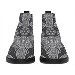 Black And White Boho Elephant Print Flat Ankle Boots