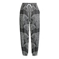 Black And White Boho Elephant Print Fleece Lined Knit Pants