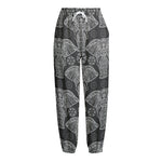 Black And White Boho Elephant Print Fleece Lined Knit Pants