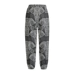 Black And White Boho Elephant Print Fleece Lined Knit Pants