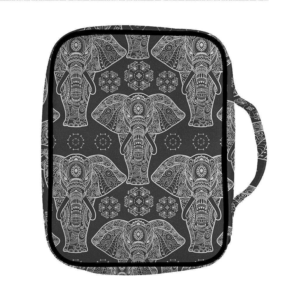 Black And White Boho Elephant Print Front Pocket Bible Bag