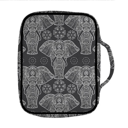 Black And White Boho Elephant Print Front Pocket Bible Bag