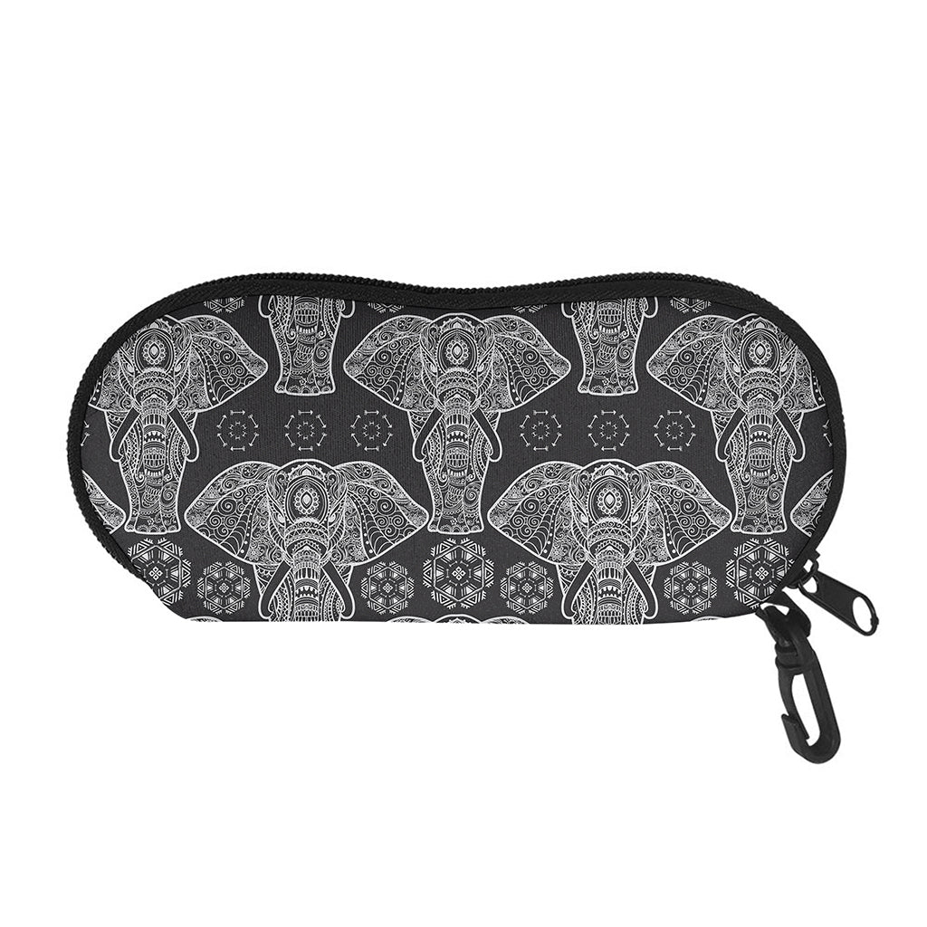 Black And White Boho Elephant Print Glasses Case