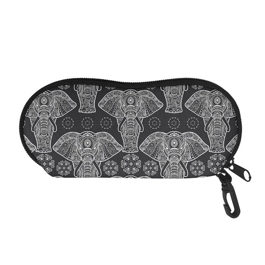 Black And White Boho Elephant Print Glasses Case