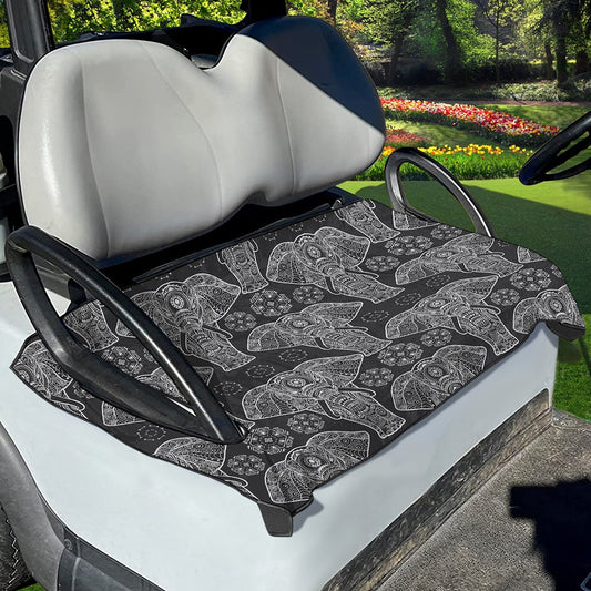 Black And White Boho Elephant Print Golf Cart Seat Cover