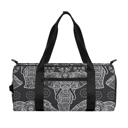 Black And White Boho Elephant Print Gym Bag