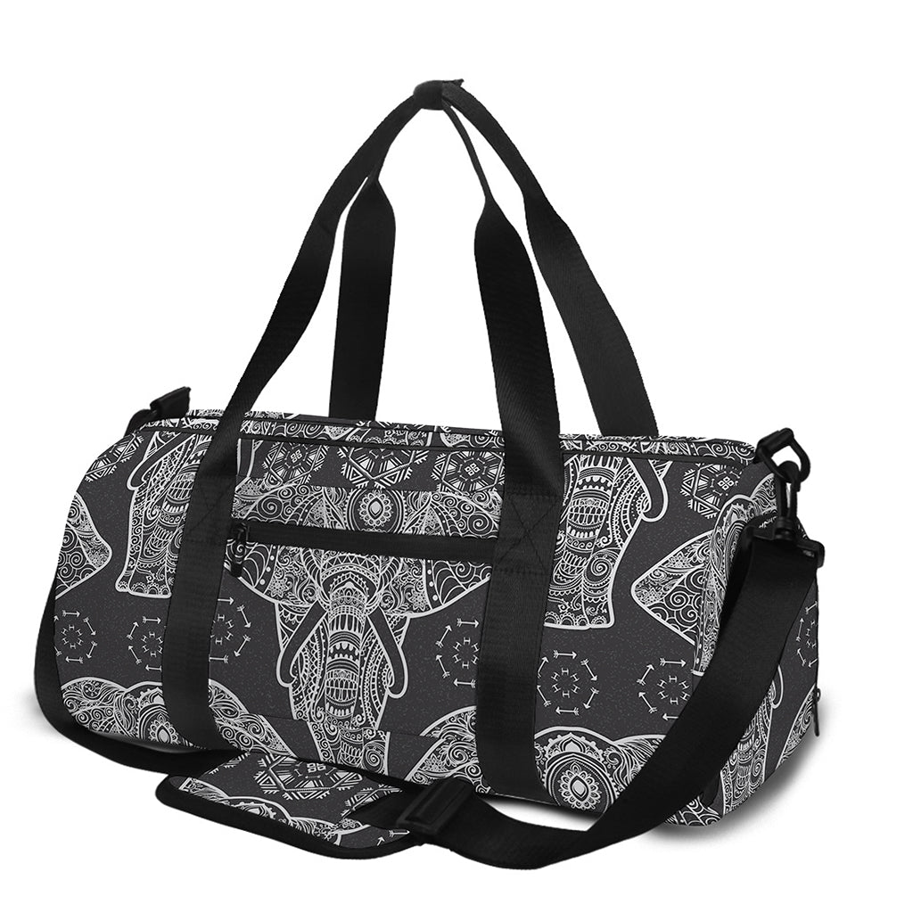 Black And White Boho Elephant Print Gym Bag