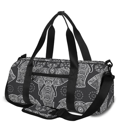 Black And White Boho Elephant Print Gym Bag