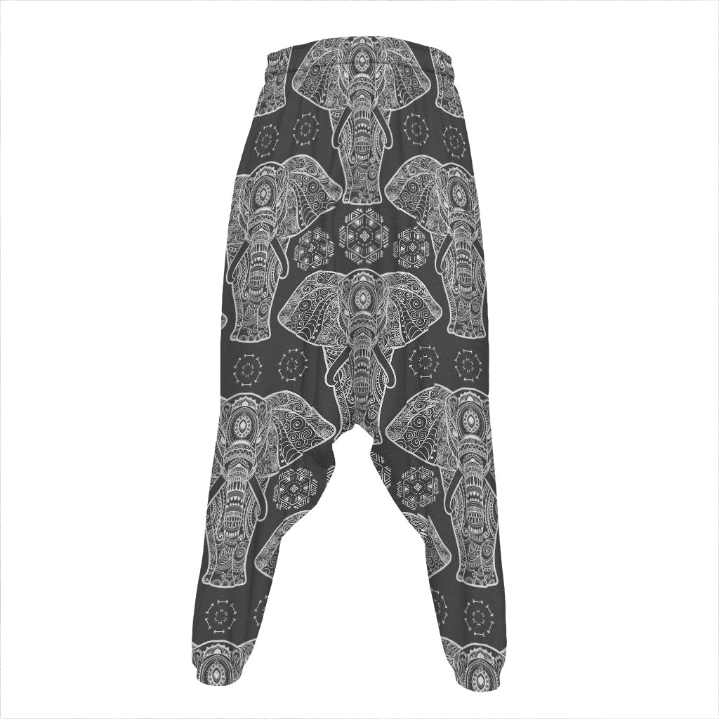 Black And White Boho Elephant Print Hammer Pants
