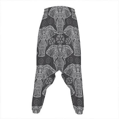Black And White Boho Elephant Print Hammer Pants