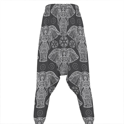 Black And White Boho Elephant Print Hammer Pants
