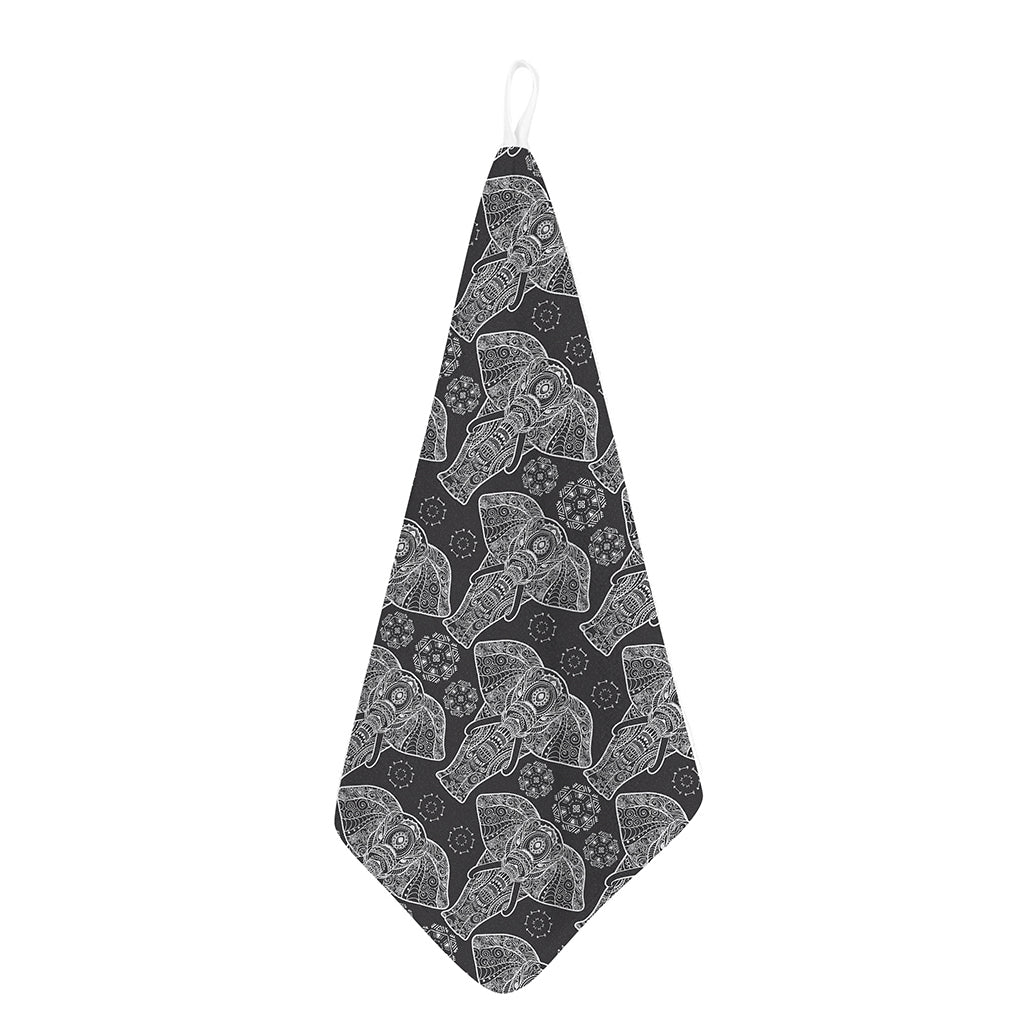 Black And White Boho Elephant Print Hand Towel