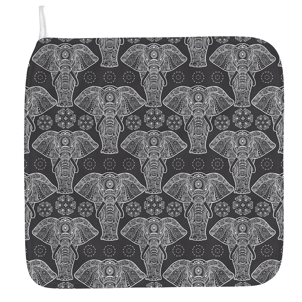 Black And White Boho Elephant Print Hand Towel