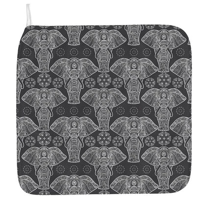 Black And White Boho Elephant Print Hand Towel