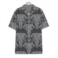Black And White Boho Elephant Print Hawaiian Shirt