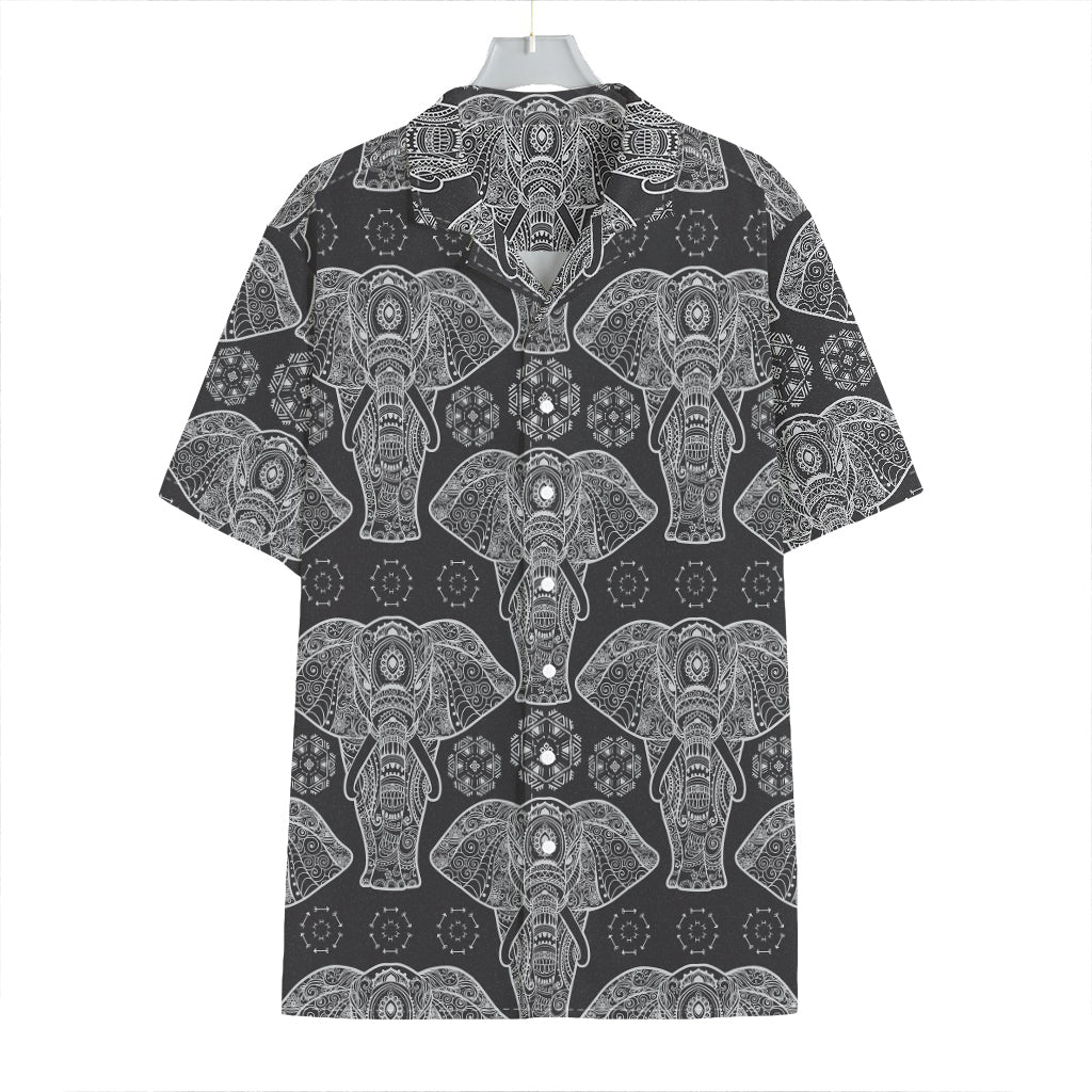 Black And White Boho Elephant Print Hawaiian Shirt
