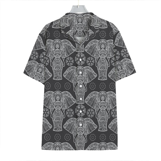 Black And White Boho Elephant Print Hawaiian Shirt