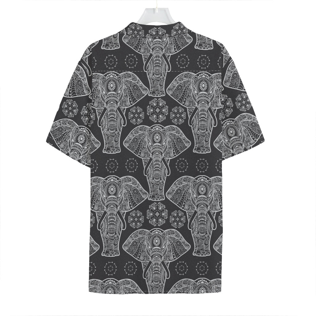 Black And White Boho Elephant Print Hawaiian Shirt