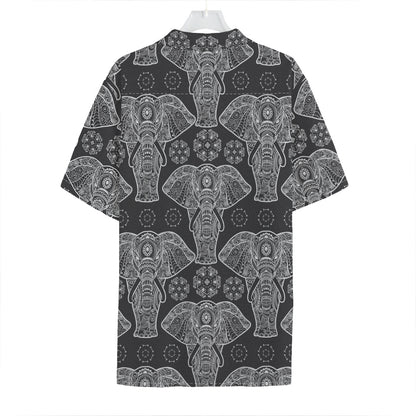 Black And White Boho Elephant Print Hawaiian Shirt