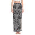 Black And White Boho Elephant Print High Slit Maxi Skirt