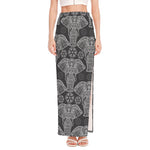 Black And White Boho Elephant Print High Slit Maxi Skirt