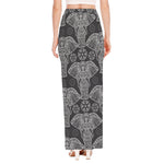 Black And White Boho Elephant Print High Slit Maxi Skirt