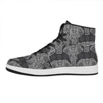 Black And White Boho Elephant Print High Top Leather Sneakers
