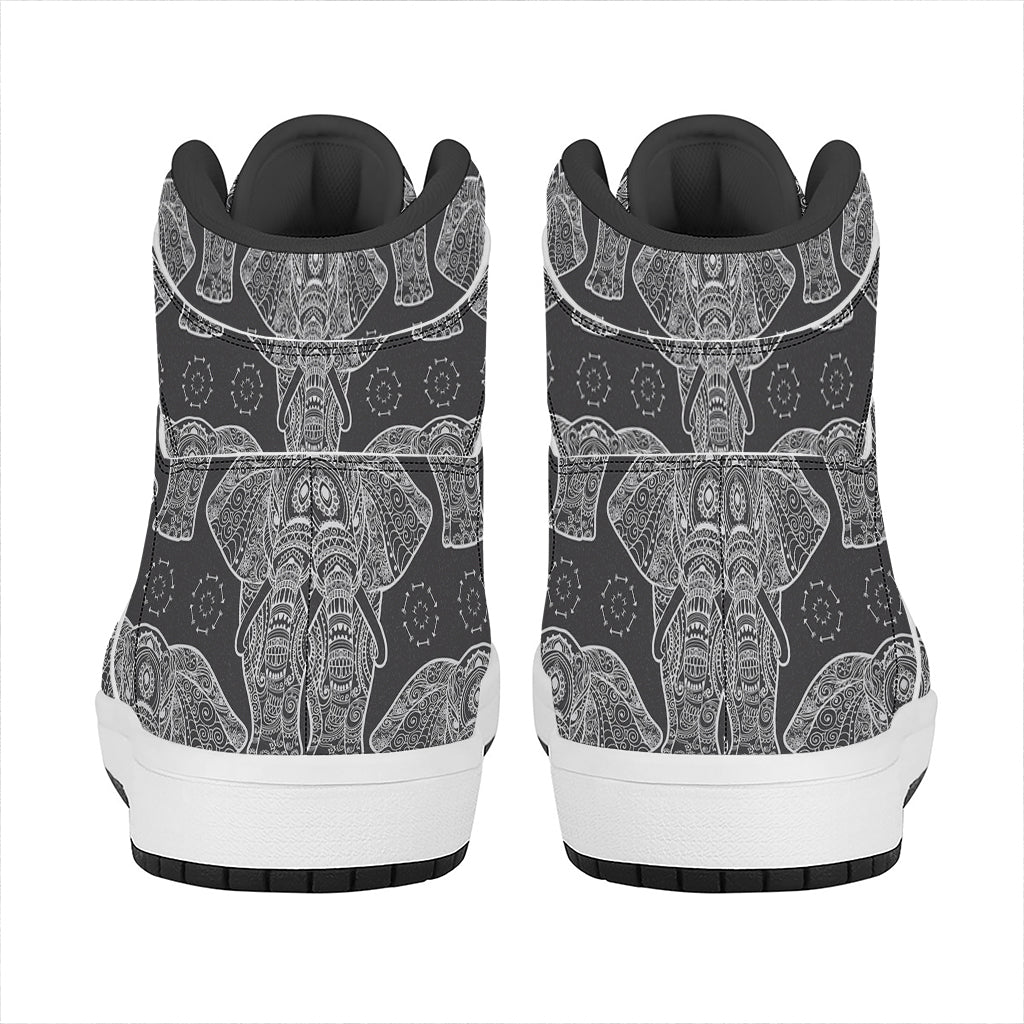 Black And White Boho Elephant Print High Top Leather Sneakers