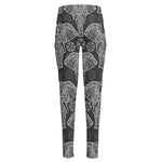 Black And White Boho Elephant Print High-Waisted Pocket Leggings