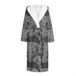 Black And White Boho Elephant Print Hooded Bathrobe