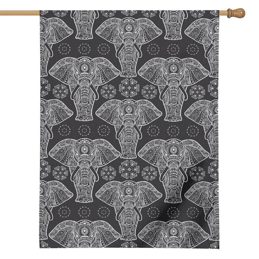 Black And White Boho Elephant Print House Flag