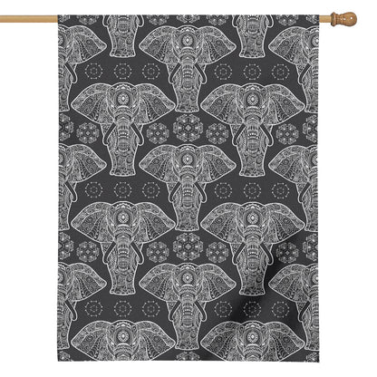 Black And White Boho Elephant Print House Flag