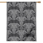 Black And White Boho Elephant Print House Flag