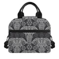 Black And White Boho Elephant Print Insulated Lunch Bag
