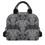 Black And White Boho Elephant Print Insulated Lunch Bag