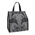 Black And White Boho Elephant Print Insulated Lunch Tote