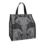 Black And White Boho Elephant Print Insulated Lunch Tote