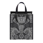 Black And White Boho Elephant Print Insulated Lunch Tote