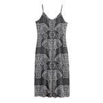 Black And White Boho Elephant Print Jersey Midi Cami Dress