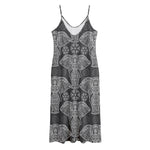 Black And White Boho Elephant Print Jersey Midi Cami Dress
