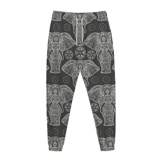 Black And White Boho Elephant Print Jogger Pants