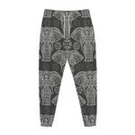 Black And White Boho Elephant Print Jogger Pants