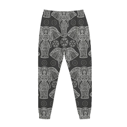 Black And White Boho Elephant Print Jogger Pants