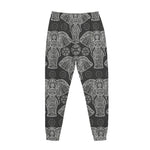 Black And White Boho Elephant Print Jogger Pants