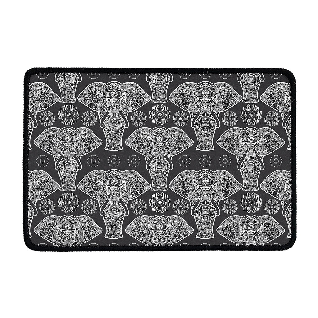 Black And White Boho Elephant Print Kitchen Mat