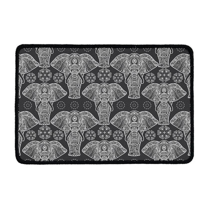 Black And White Boho Elephant Print Kitchen Mat