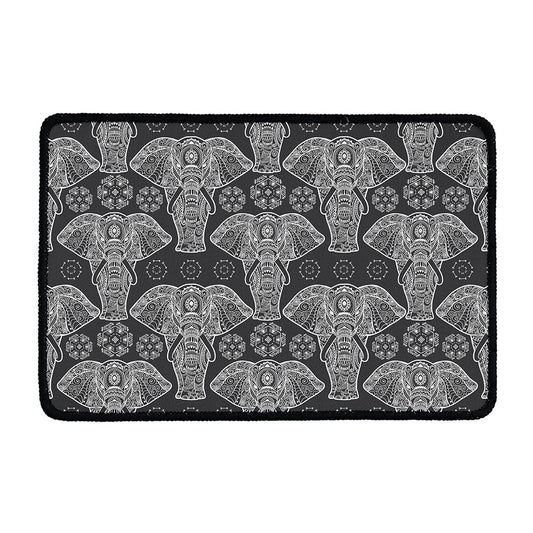 Black And White Boho Elephant Print Kitchen Mat