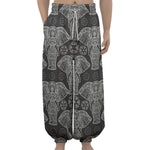 Black And White Boho Elephant Print Lantern Pants
